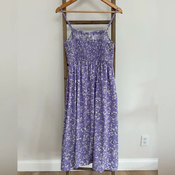 Brovave Purple Ditsy Floral Tie Front Smocked Milkmaid MIDI Dress Small NWT Boho - Picture 9 of 13
